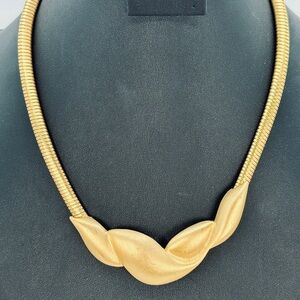 Vintage Sculptural Omega Choker Necklace Matte Gold Tone Slinky 80s Scuptural